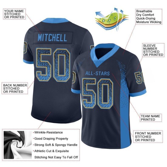 Maglia da football blu navy, moda, blu polvere-oro, personalizzata Drift Mesh Maglia da football blu navy, moda, blu polvere-oro, personalizzata Drift Mesh