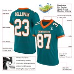 Maglia da football autentica personalizzata, verde acqua, bianca e arancione