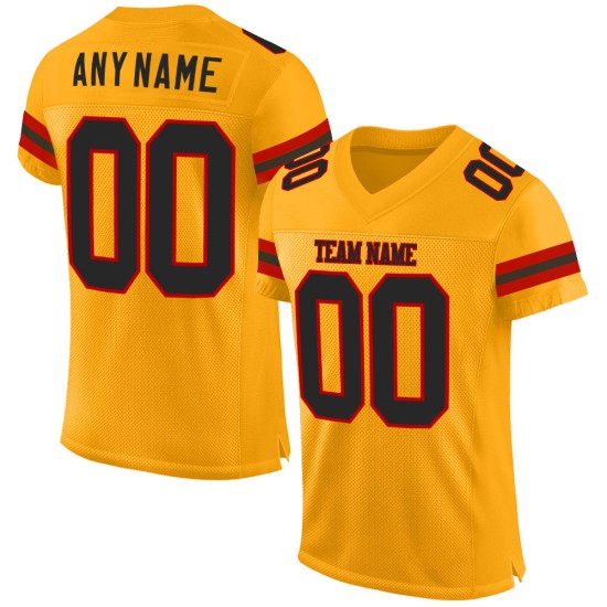 Maglia da football personalizzata autentica in maglia nera e rossa oro Maglia da football personalizzata autentica in maglia nera e rossa oro